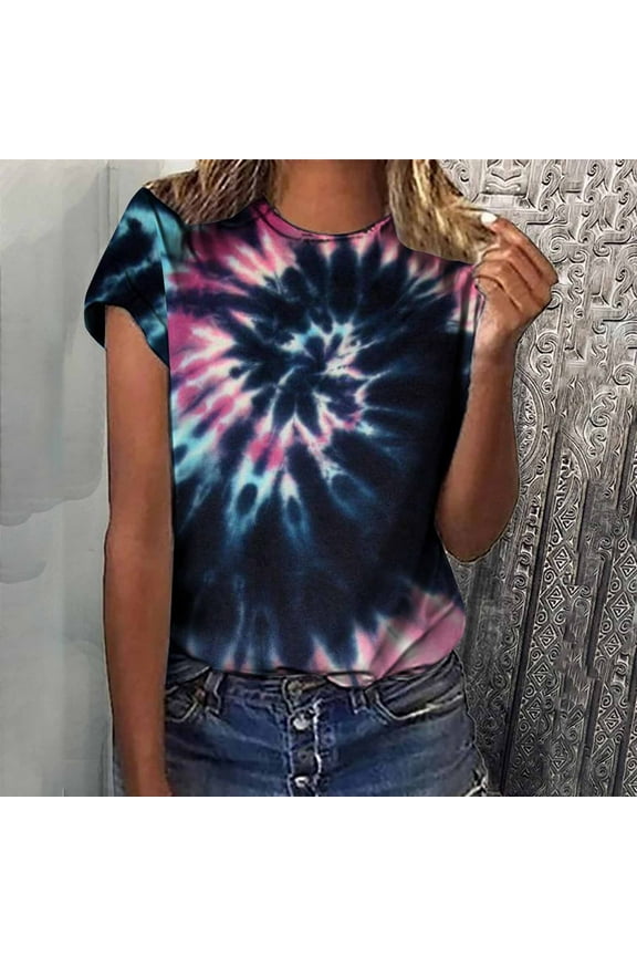 Women's Crewneck Short Sleeves Tie-dye Printed Pattern Casual Tops Blouse Print Shirt