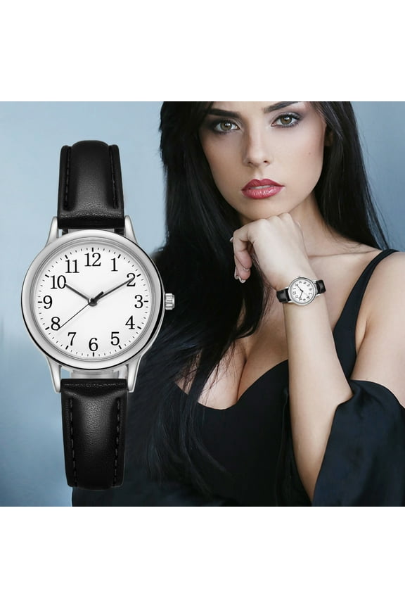 Women's Easy Reader Quartz Analog Leather Strap Watch with Date Feature