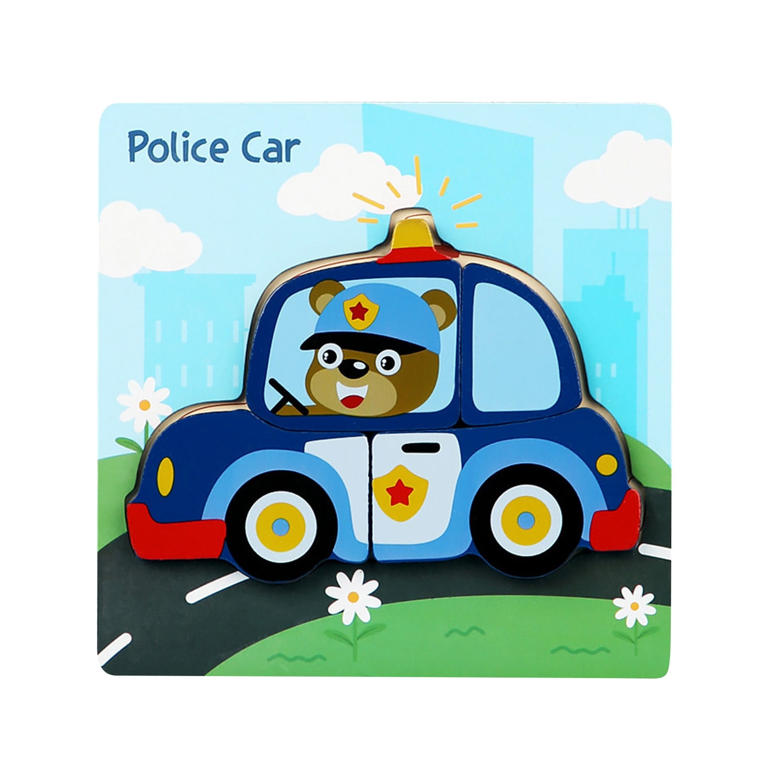 Fridja Wooden Puzzles for Toddler 13 Years Old Police Car Wood Jigsaw