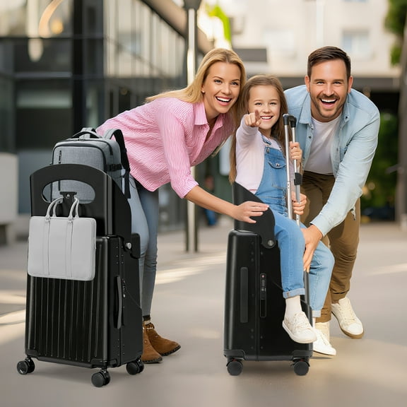 Fridtrip 20 Inch Carry On TSA Lock Luggage with seat for Kids& Adult,Lockable Spinner Wheels Free Luggage Cover and Safety Seatbelt Travel Suitcase