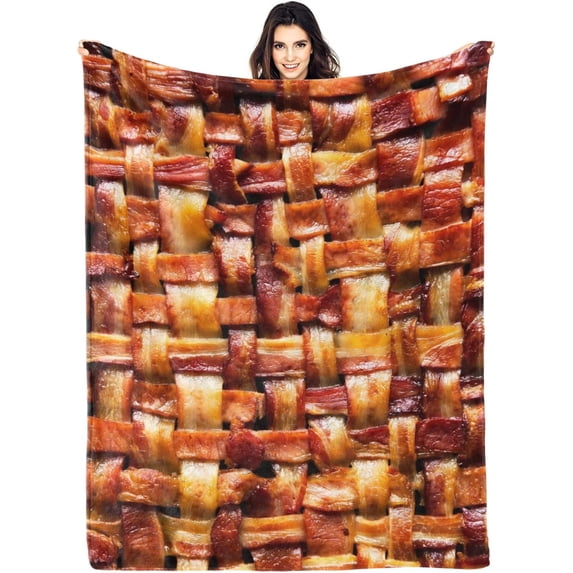 Fried Bacon 3D Funny Realistic Food Ultra-Soft Throw Blanket 80"x60" Travel All Season Bed Sofa Dorm Decor Bedding Bedroom