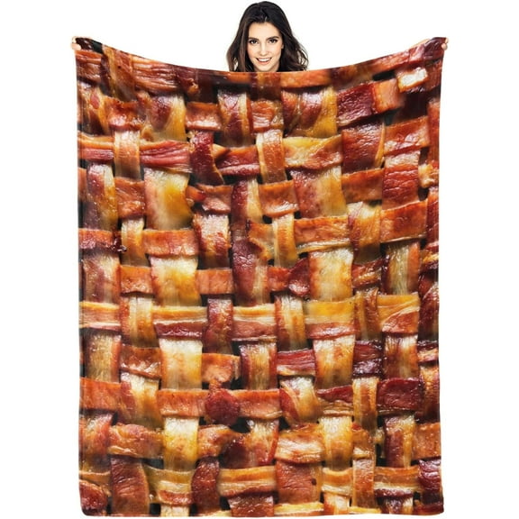 Fried Bacon 3D Funny Realistic Food UltraSoft Throw Blanket 60x50 Travel All Season Bed Sofa Dorm Decor Bedding Bedroom
