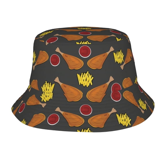 Fried Chicken Legs Pattern Bucket Hat Foldable Fisherman Outdoor Summer Camping Travel Hiking Caps for Men Women