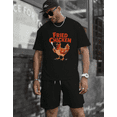 thumbnail image 1 of Fried Chicken Rooster Cartoon Funny Farm Animal Humor Graphic Print Unisex T-Shirt up to size 5XL, 1 of 2