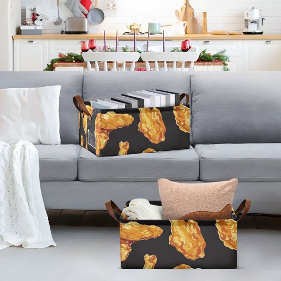 Fried Chicken Wings Storage Bins with Handles Foldable Storage Baskets for Shelves Organizer Cloth Baskets