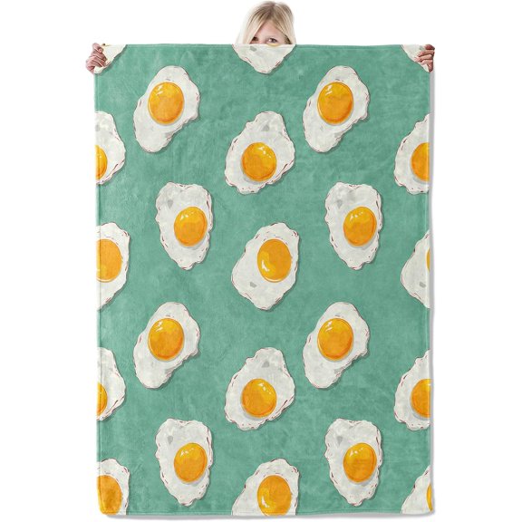 Fried Egg Blanket 40×50 Inch,Funny Breakfast Lightweight Flannel Throw with Sunny Side up Pattern, Playful Food Decor and Quirky Gifts for Teens, Women, Men,Kitchen Lovers