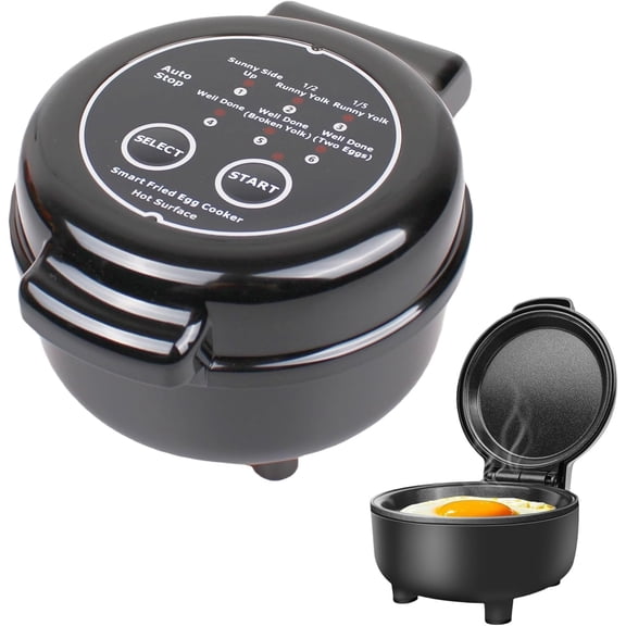 Fried Egg Cooker, Automatic Fried Egg Maker for 6 Features like , Over Easy, Fully Cooked & . Auto Power Off, , Round Shape, Non Stick Coating (Black)