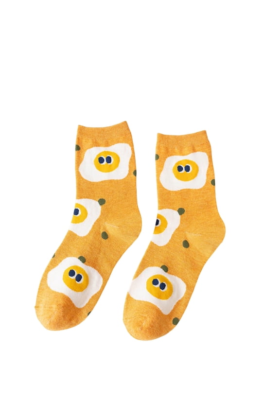 Fried Egg Crew Socks, Cute Cartoon Novelty Food Socks, Soft Cotton Unisex Socks One Size Fits Most for Men and Women, Yellow,Size Free Size