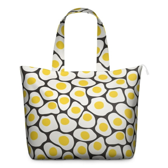 Fried Egg Design Large Capacity Travel Tote Bag for Women, Lightweight Weekender Bag with Zipper Closure & Interior Pockets, Durable Shoulder Bag for Gym, Work, and Airplane Carry-On