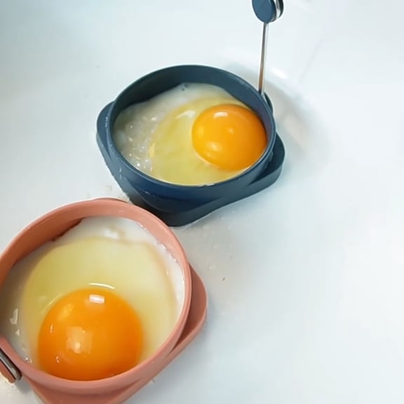 Fried Egg Shaper Mold Dual Sided Round & Square Egg Rings with Rotatable Handle Non-Stick Silicone Pancake Omelette Form Molds for Breakfast Sandwich Home Meal Prep Heat Resistant