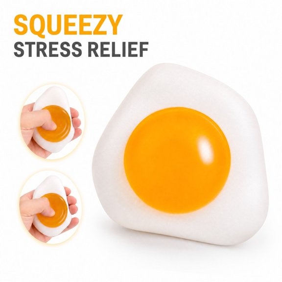 Fried Egg Squishy, TPRA Squeeze Toy with Realistic Egg Design, 3.54 in Soft Fidget Desk Toy for Hand Squeezing and Display