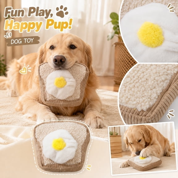Fried Egg on Toast Dog Toy, Squeaky Plush Chew Toys for Small Medium Dogs, Durable Bite Resistant Puppy Teething Fetch Plaything, Soft Polyester Pet Gift