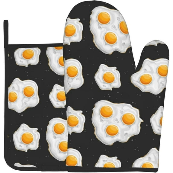 Fried Eggs Oven Mitts and Pot Holders Sets Hot Pads Heat Resistant Gloves Oven Mitten for Baking Kitchen Bakeware Cooking BBQ