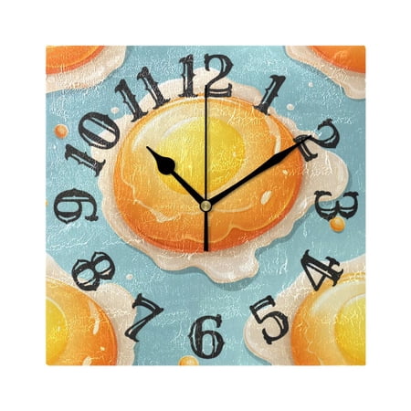 Fried Eggs Wall Clock Square Silent Non Ticking Battery Operated Clock for Home Bathroom Kitchen Bedroom Living Room