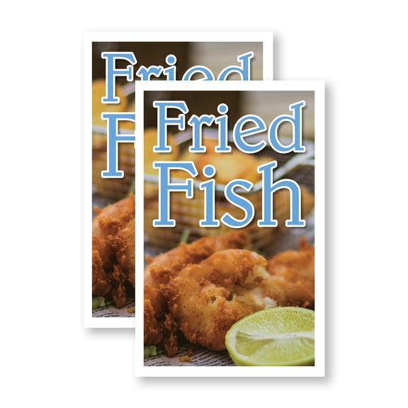 Fried Fish (2-Pack) 24 Inch x 36 Inch Vinyl Decals | Sign Insert Peel & Stick Decals Stickers Window Signs | Seafood Favorites, Freshly Cooked, Food Stalls | Made in USA