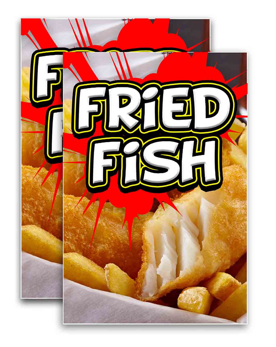 Fried Fish (24" X 36") Vinyl Decal Only (Pack of 2) |Sign|Sticker|Poster