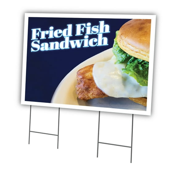 Fried Fish Sandwich 24" X 36" Yard Sign & Stake | Advertise Your Business | Stake Included Double Sided Image | Made in The USA