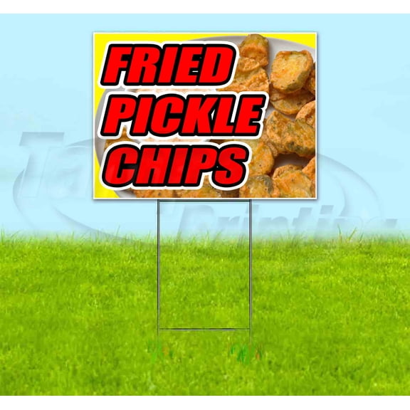 Fried Pickle Chips (18" x 24") Yard Sign, Includes Metal Step Stake