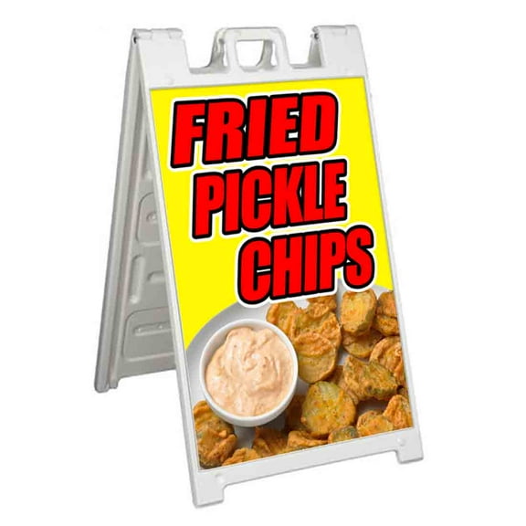 Fried Pickle Chips (24" X 36") Standard A-Frame Signicade, Includes Decal Applied To Stand