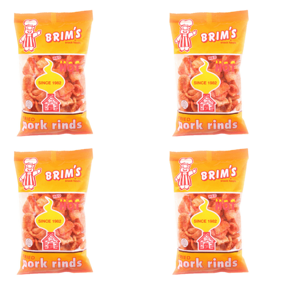Fried Pork Rinds - 4 Pack Crunchy Red Hot Flavorful Snack High Protein Value Parties Gift Movie Celebration