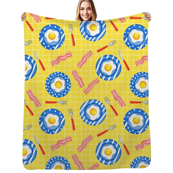 Fried eggs bacon breakfast pattern Soft Blanket Travel Bedding Throws Flannel Bedspread Sofa Bed Cover