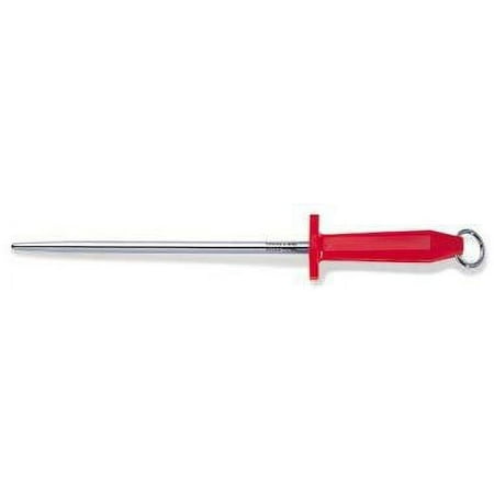 Friedr Dick 10" Round Steel Sharpener, Polished Red Handle