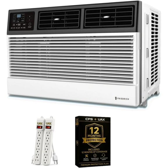 Friedrich 6,000 BTU Window Air Conditioner with Remote, Cools Rooms up to 250 Sq. Ft., Quiet, Energy-Efficient, AC Unit for Bedroom or Living Room  Bundle with AUX Power Strip & 1 Year CPS Protection