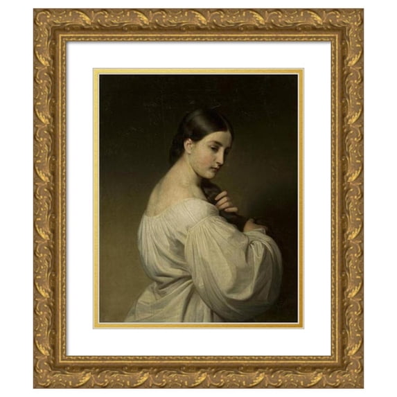 Friedrich Amerling 15x18 Gold Ornate Wood Frame and Double Matted Museum Art Print Titled - Portrait of a Young Woman