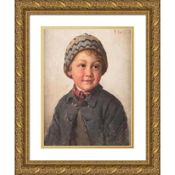 Friedrich Anton Prölss 19x24 Gold Ornate Framed and Double Matted Museum Art Print Titled - Young Boy (1906)