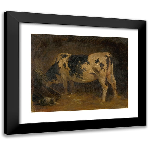 Friedrich August Matthias Gauermann 14x12 Black Modern Framed Museum Art Print Titled - Cow in a Barn (1840-1860)