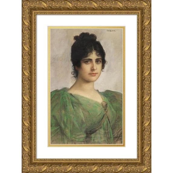 Friedrich August von Kaulbach 11x14 Gold Ornate Wood Frame and Double Matted Museum Art Print Titled - Portrait of a Lady (Berta Riedinger-Ort) (1885-1895)