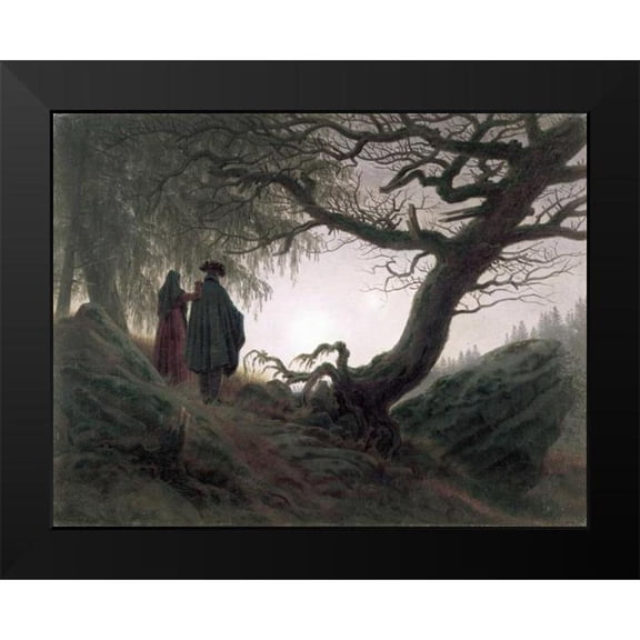 Friedrich, Caspar David 24x20 Black Modern Framed Museum Art Print Titled - Man and Woman Contemplating The Moon