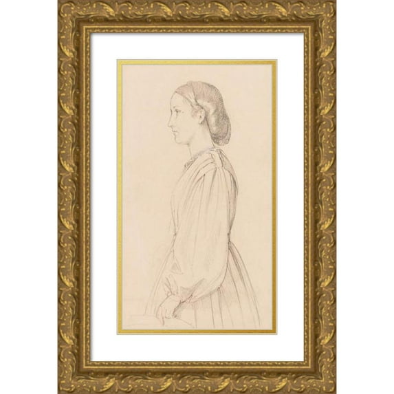 Friedrich Eduard Meyerheim 15x24 Gold Ornate Framed and Double Matted Museum Art Print Titled - Young Woman in Profile (Approx. 1830-1860)