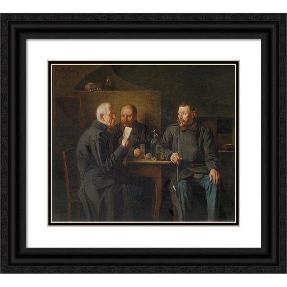 Friedrich Friedländer 17x15 Black Ornate Wood Framed Double Matted Museum Art Print Titled - Veterans in Conversation