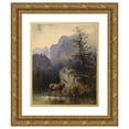 thumbnail image 1 of Friedrich Gauermann 20x24 Gold Ornate Framed and Double Matted Museum Art Print Titled - Hirsch and Animal on the Potions, 1 of 4