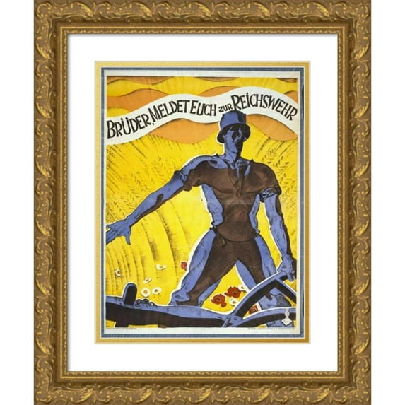 Friedrich Heubner 11x14 Gold Ornate Wood Frame and Double Matted Museum Art Print Titled - Brothers, Contact the Reichswehr (1920)