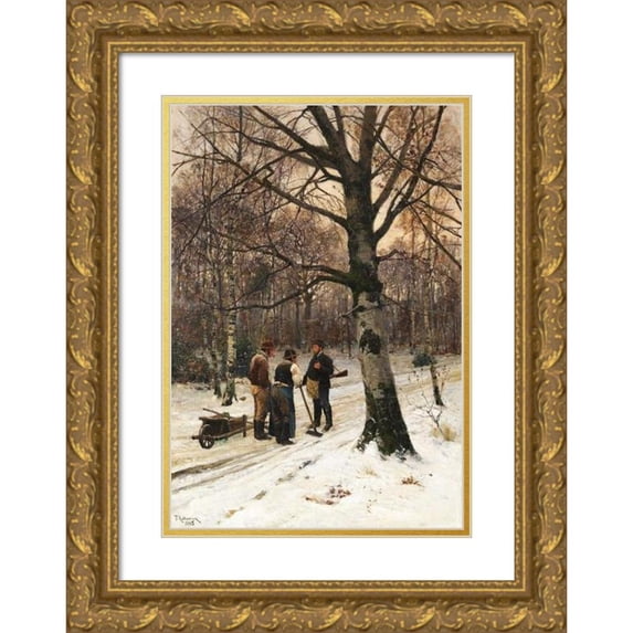 Friedrich Kallmorgen 14x18 Gold Ornate Wood Frame and Double Matted Museum Art Print Titled - Forest in Winter (1883)