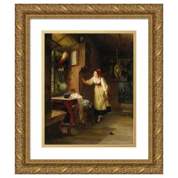Friedrich Ortlieb 12x14 Gold Ornate Wood Frame and Double Matted Museum Art Print Titled - The Secret Visit of the Suitor