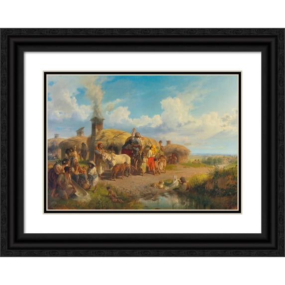 Friedrich Sturm 14x11 Black Ornate Wood Framed Double Matted Museum Art Print Titled: Land People at the Gates of the City