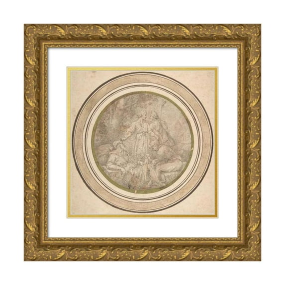 Friedrich Sustris 12x12 Gold Ornate Wood Frame and Double Matted Museum Art Print Titled - The Drunkenness of Noah (1550-1600)