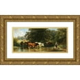 thumbnail image 1 of Friedrich Voltz 18x10 Gold Ornate Wood Frame and Double Matted Museum Art Print Titled - Cows Near a Watering Place (1870), 1 of 4