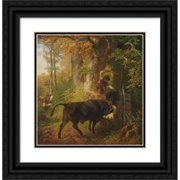 Friedrich Voltz 20x21 Black Ornate Framed Double Matted Museum Art Print Titled The Wild Bull Approx. 1850-1870