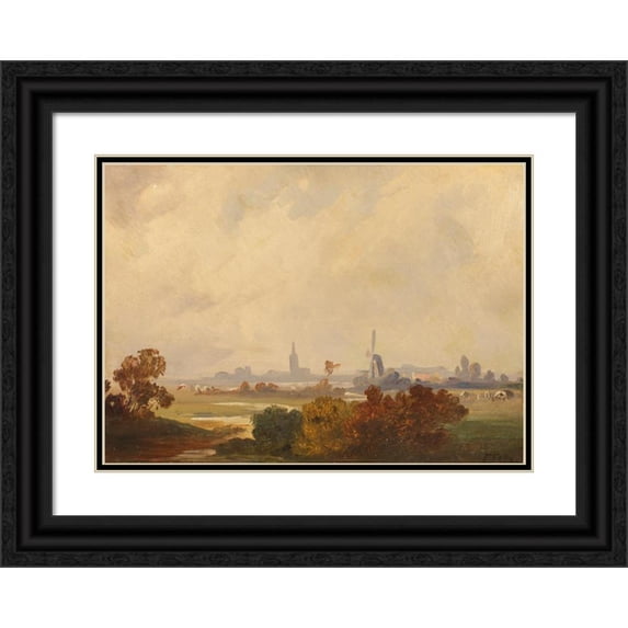 Friedrich Voltz 24x18 Black Ornate Framed Double Matted Museum Art Print Titled: Autumn Landscape in Holland (1846)