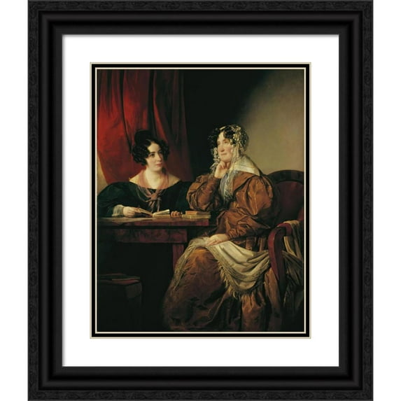 Friedrich von Amerling 20x24 Black Ornate Framed Double Matted Museum Art Print Titled: Henriette Baronin Pereira-Arnstein with Her Daughter Flora (1833)