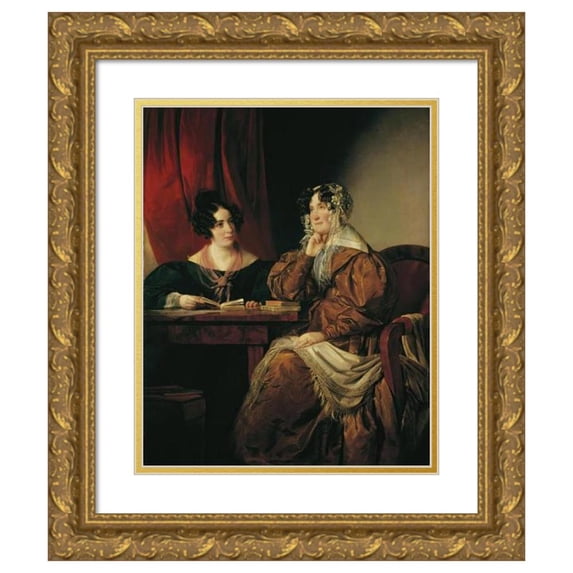 Friedrich von Amerling 20x24 Gold Ornate Framed and Double Matted Museum Art Print Titled - Henriette Baronin Pereira-Arnstein with Her Daughter Flora (1833)