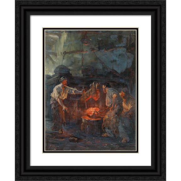 Friedrich von Keller 19x24 Black Ornate Framed Double Matted Museum Art Print Titled: In the Hammer Mill