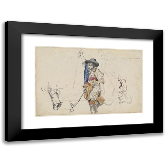 Friedrich von Nerly 14x11 Black Modern Framed Museum Art Print Titled - Campagniolo Romano (C. 1833)