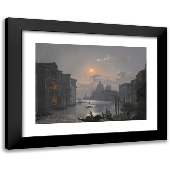 Friedrich von Nerly 14x11 Black Modern Framed Museum Art Print Titled - Venice, in View of the Grand Canal with the Palazzo Cavalli-Franchetti and Santa Maria Della Salute