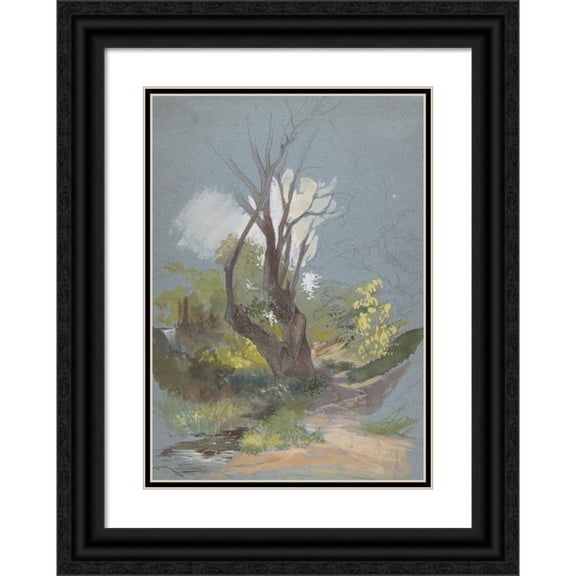 Friedrich von Nerly 18x24 Black Ornate Framed Double Matted Museum Art Print Titled: Mountain Path with a Tree (1820-78)