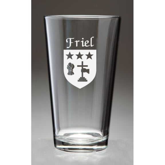 Friel Irish Coat of Arms Pint Glasses - Set of 4 (Sand Etched)